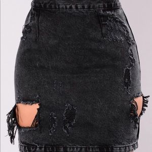 Black Distressed Denim Skirt